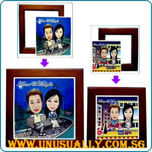 Personalized Wall Tile Photo Frame With Caricature Drawing